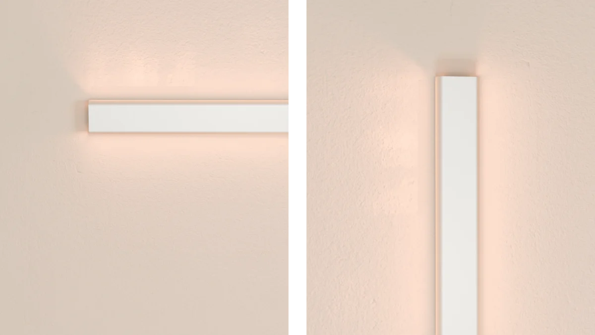 De Eclipse muurlamp kan in Horizontale en Verticale positie gemonteerd worden