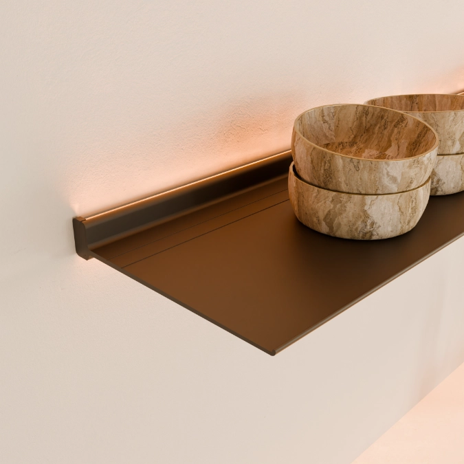 Horizon wandplank in gepoedercoat bruin fijnstructuur