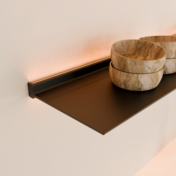 Horizon wandplank in gepoedercoat zwart fijnstructuur