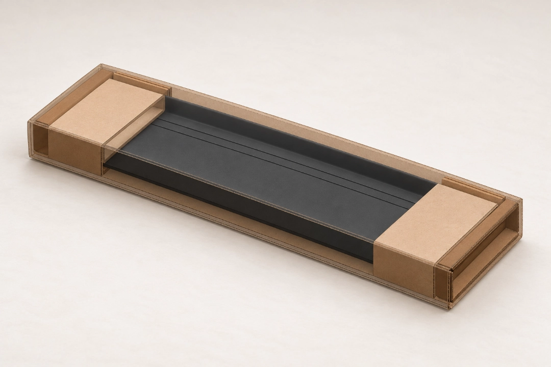 Een Horizon wandplank in een duurzame karton verpakking